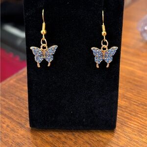 New Gold and Blue Butterfly Earrings